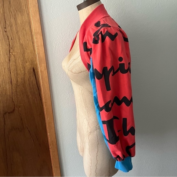 CHAMPION DIY sz S All Over Print SHRUG Short Sleeve Sweatshirt Red Blue - Picture 5 of 9